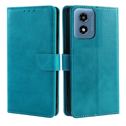 Moto G Play 2024 Calf Texture Buckle Flip Leather Phone Case - Light Blue
